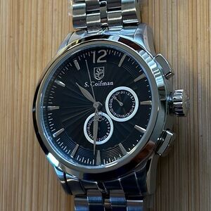 S Coifman Watch With 43mm Black Face With Silver Bracelet